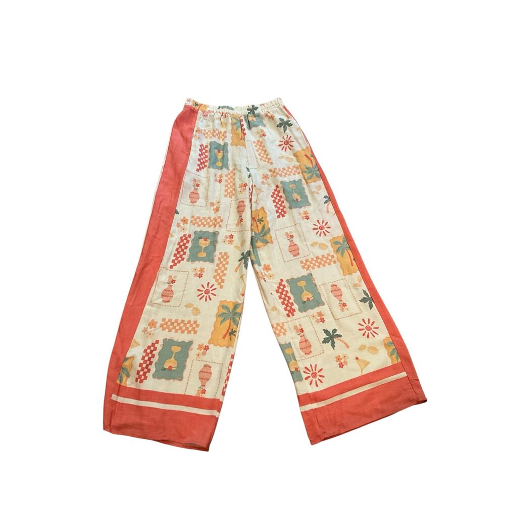 Sienna Sky Linen Blend Wide Leg Pants Elastic Waist Multicolor Womens Size L NWT